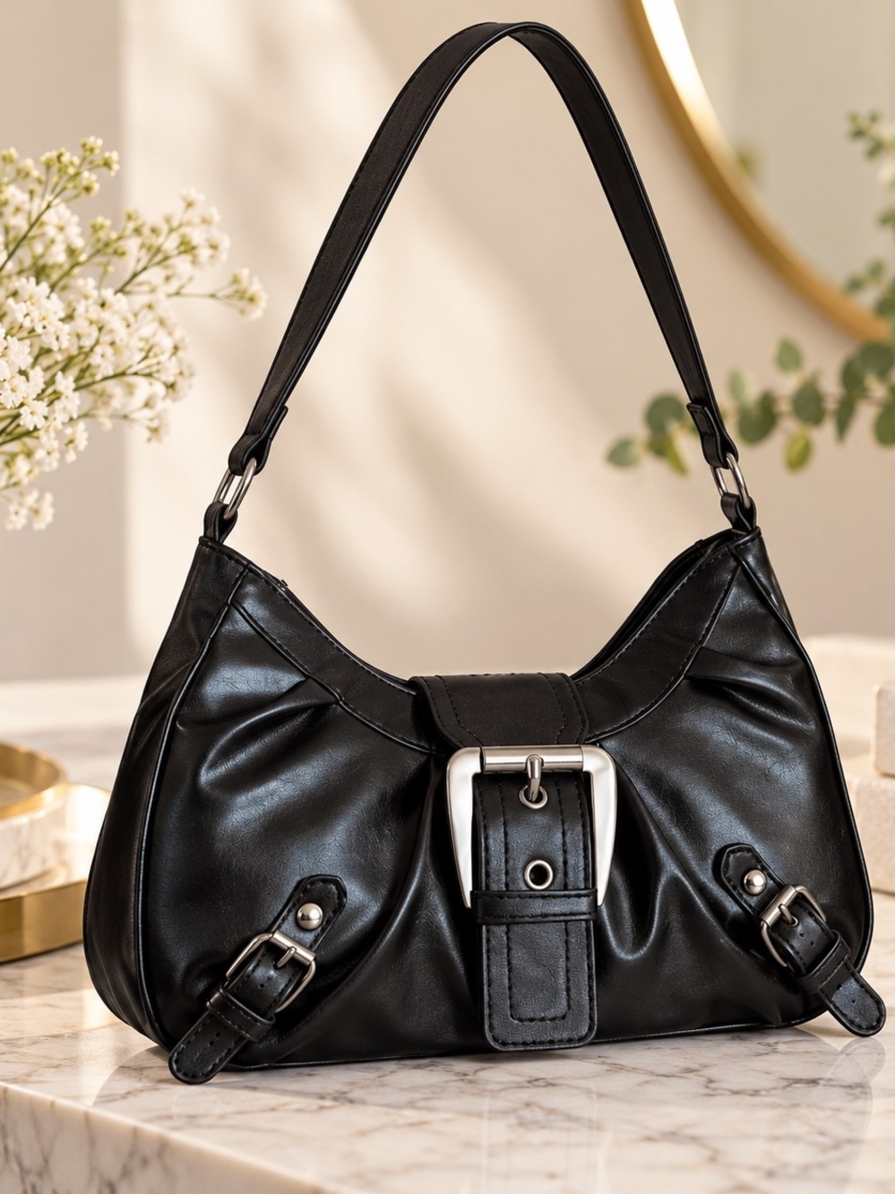 Nova Y2K Buckle Shoulder Bag – Retro Slouchy Handbag